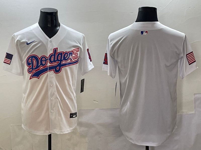 Men Los Angeles Dodgers Blank White national flag second generation joint name Nike 2025 MLB Jersey style 1